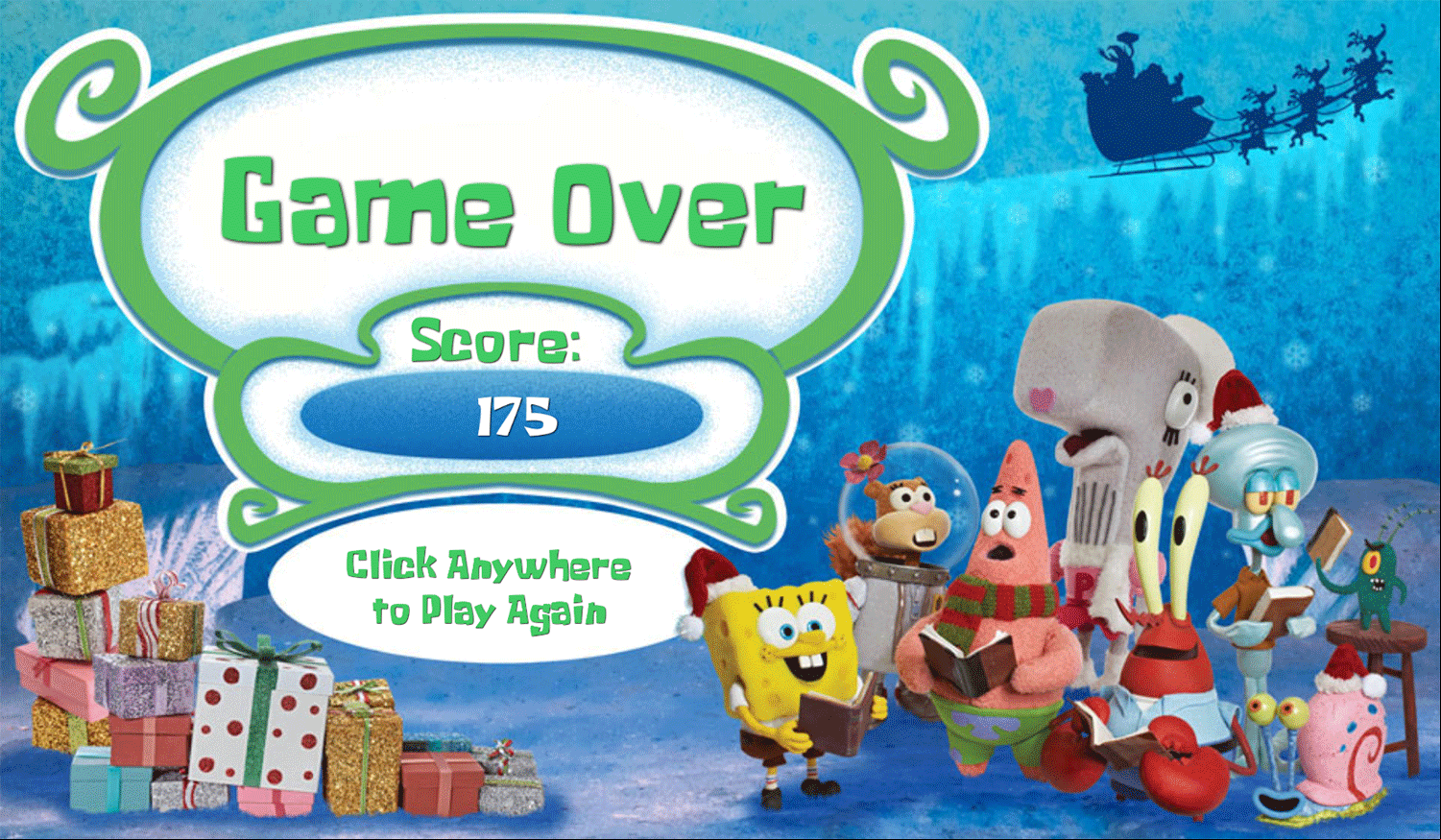Spongebob Squarepants It's a Spongebob Christmas Game Over Screenshot.
