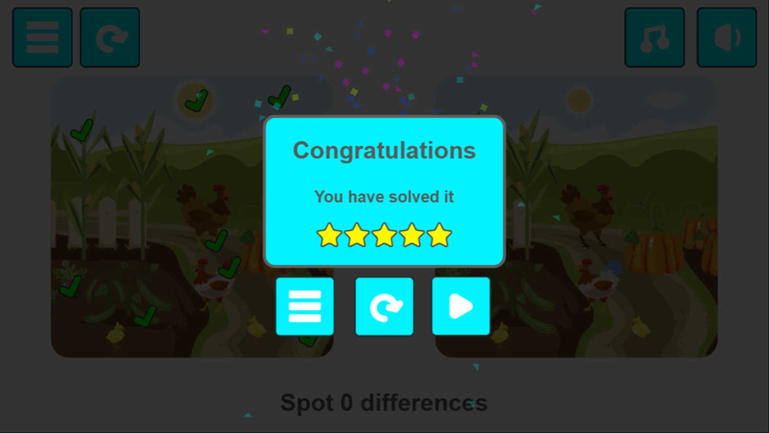 Spot the Difference the Farm Game Level Complete Screen Screenshot.