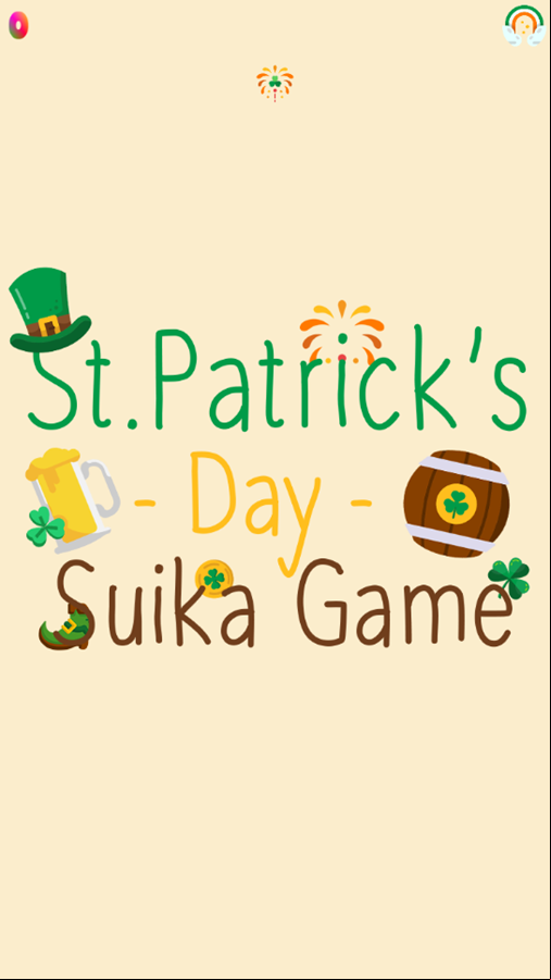 St Patrick's Day Suika Game Welcome Screen Screenshot.