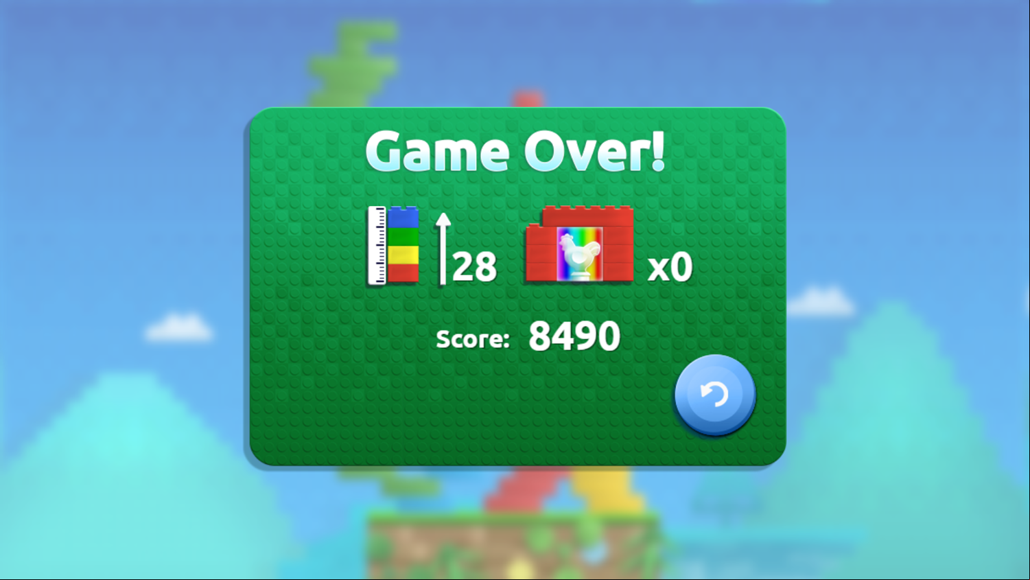 Stacky Stack Game Over Screenshot.