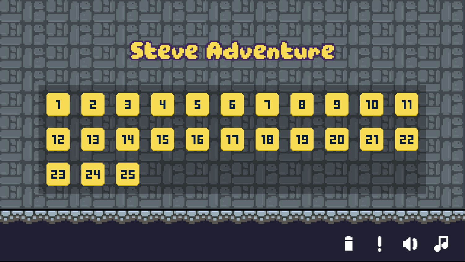 Steve Adventure Game Level Select Screen Screenshot.