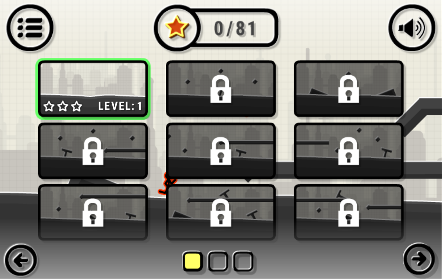 Stickman War Game Level Select Screenshot.