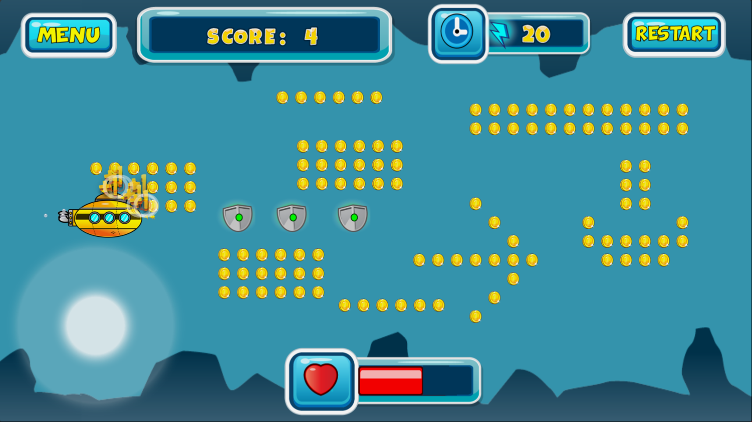 Submarine Adventure Game Start Screenshot.