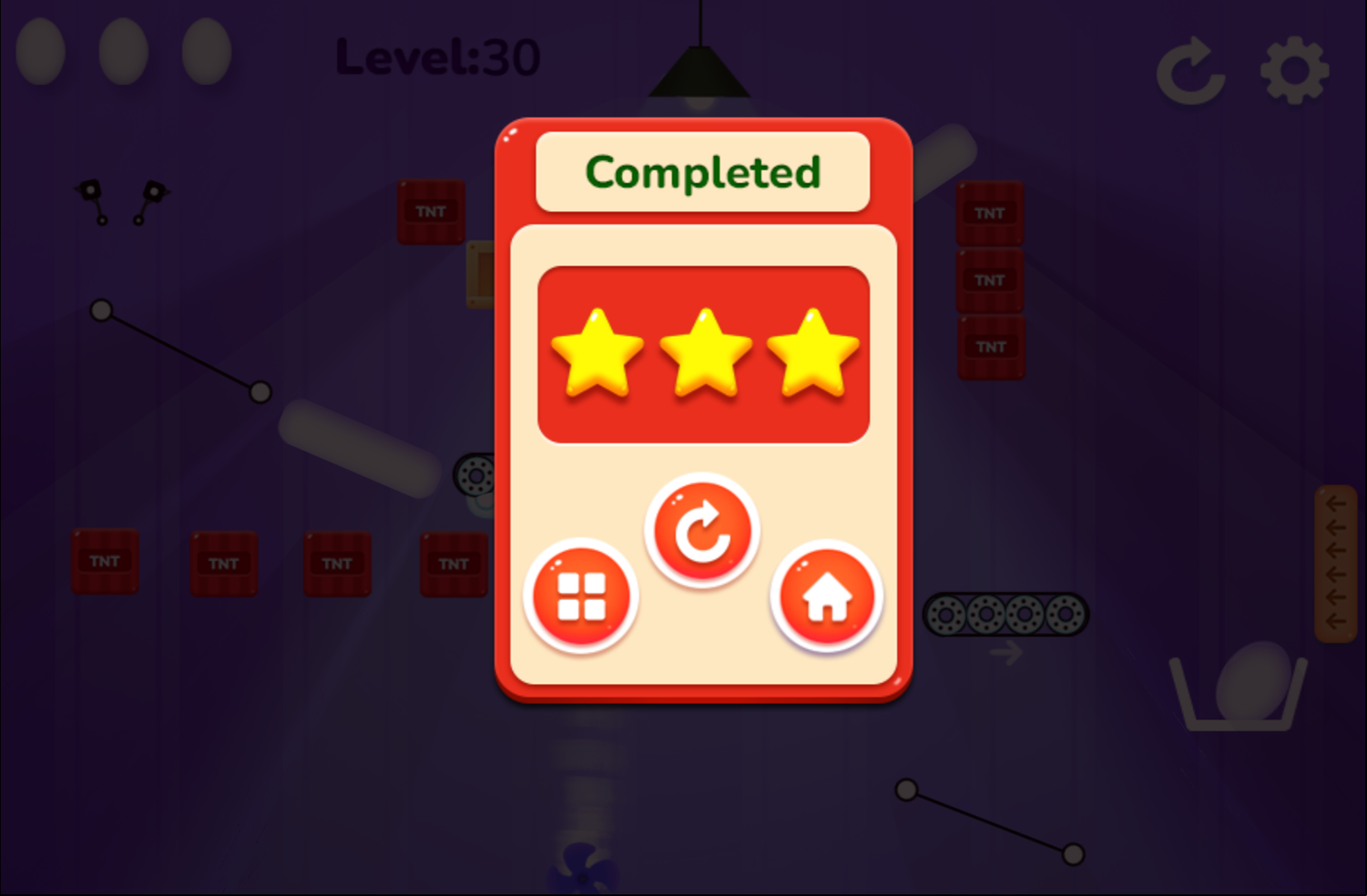 Super Bouncy Egg Game Level Completed Screen Screenshot.