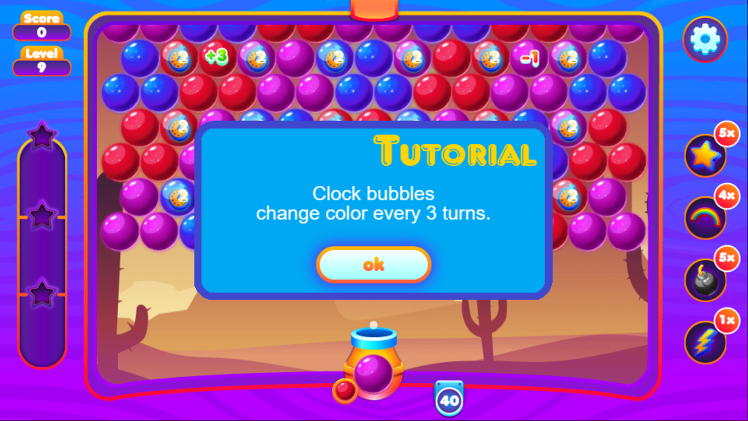 Super Bubble Shooter Game Clock Bubbles Tutorial Screen Screenshot.