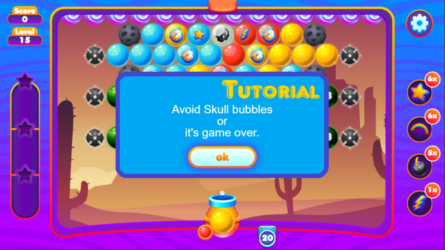 Super Bubble Shooter Game Skull Bubbles Tutorial Screen Screenshot.