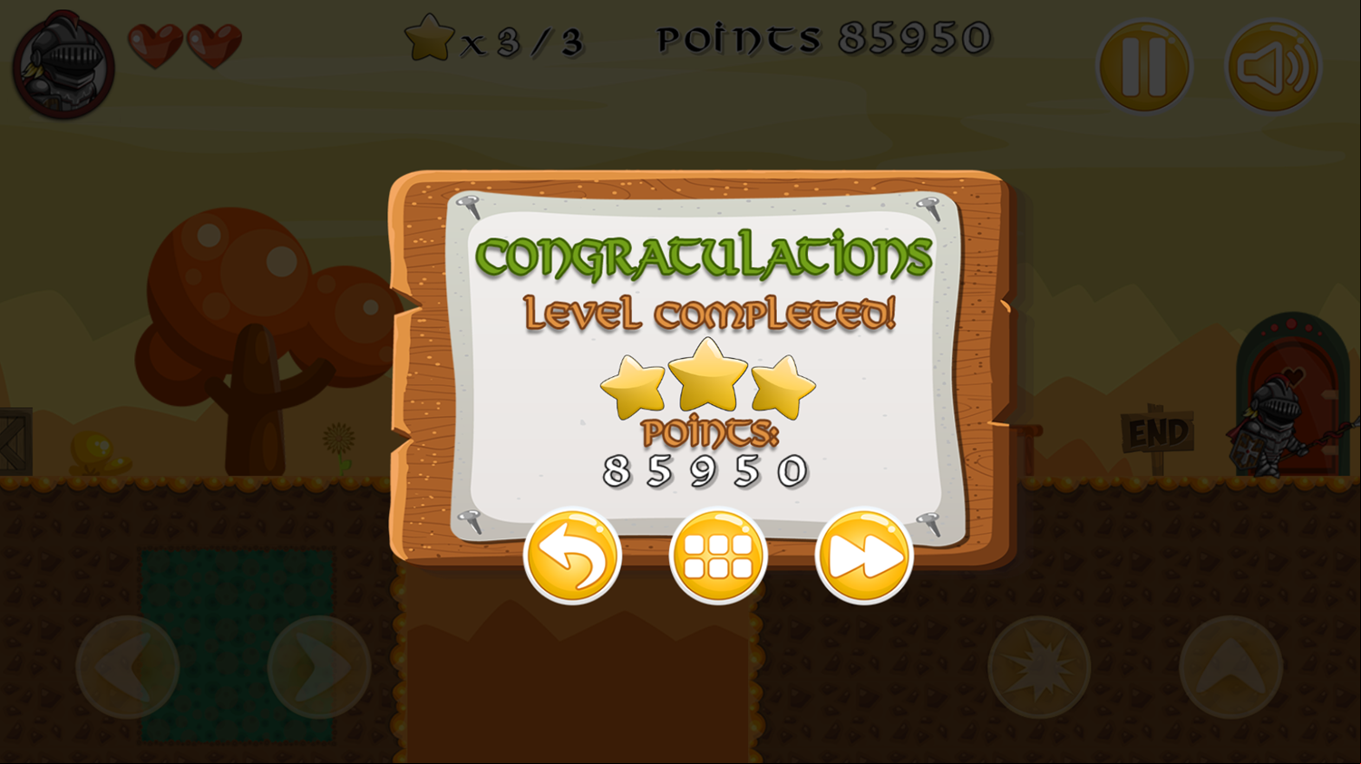 Super Knight Game Level Complete Screenshot.