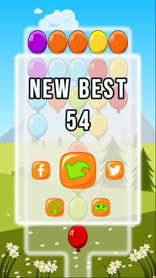 Super Match 3 Balloons Game Over Screenshot.