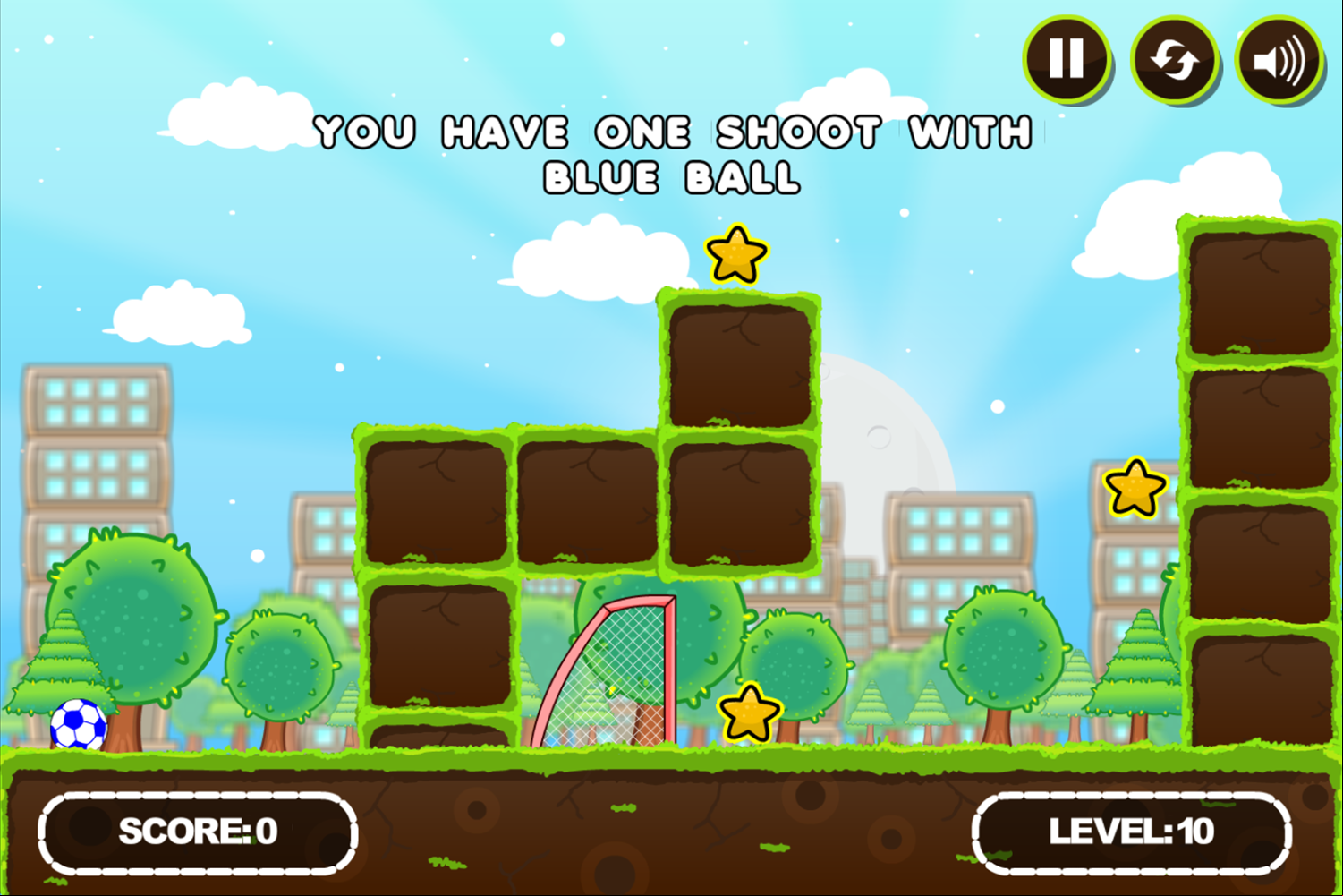 Super Soccer Star 2 Game Level With a Blue Ball Screenshot.