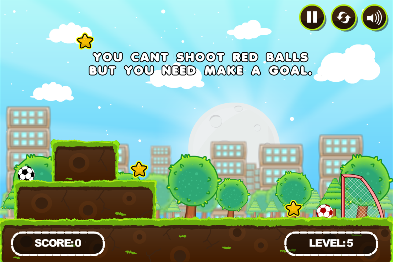 Super Soccer Star 2 Game Level With a Red Ball Screenshot.