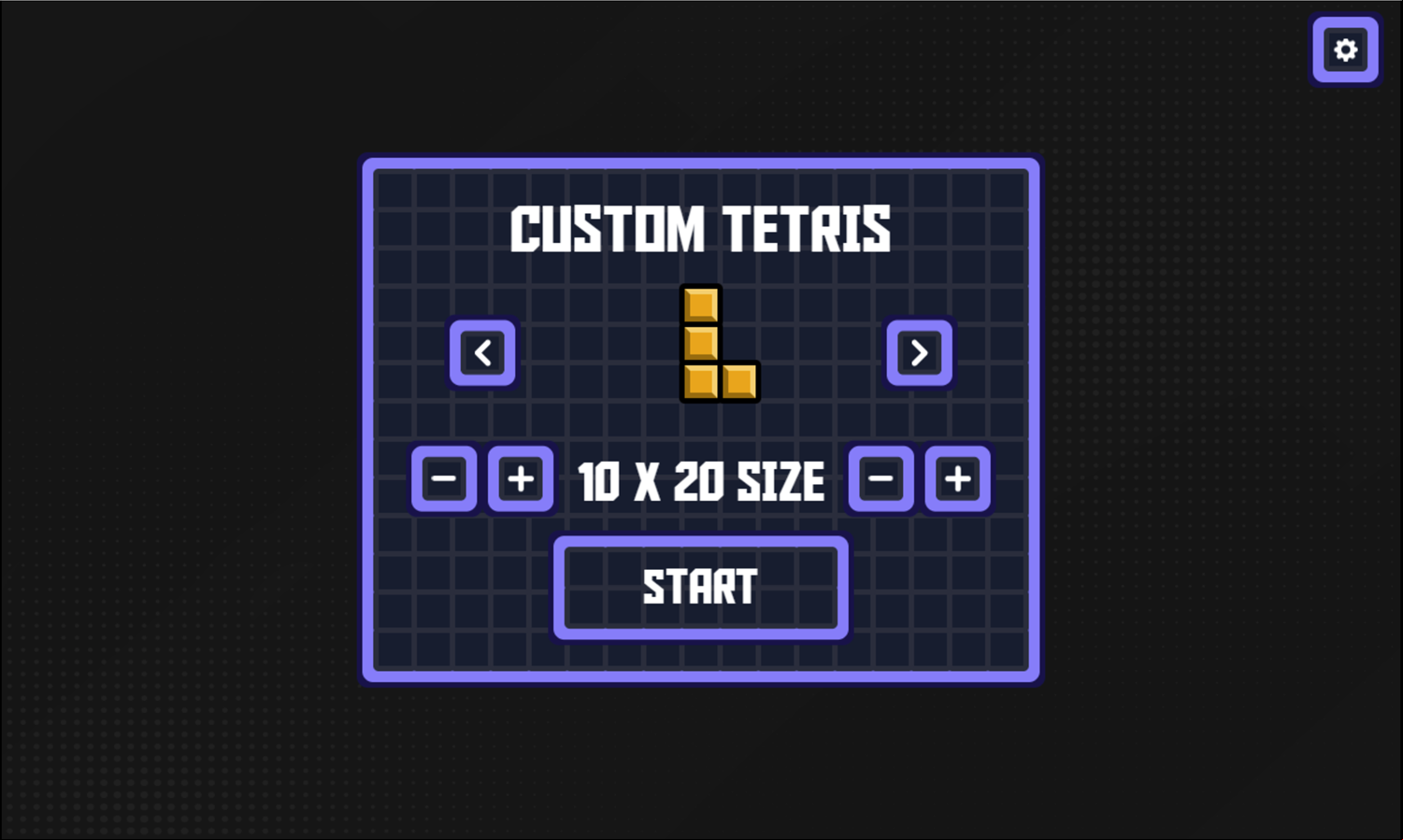 Super Tetris Game Custom Level Size Select Screen Screenshot.