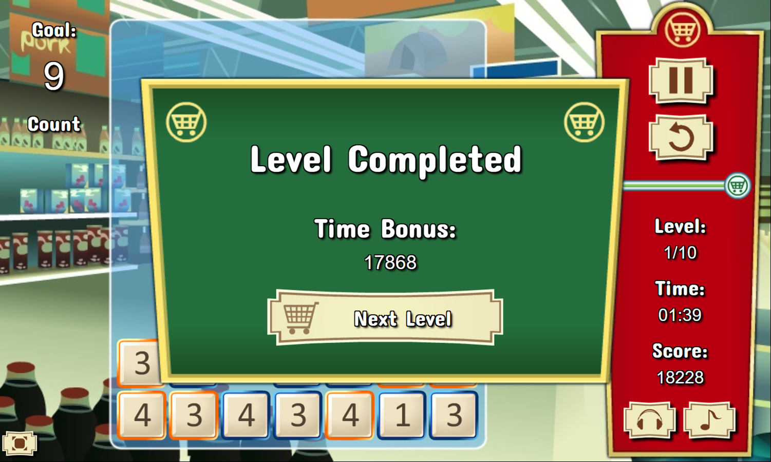 Supermarket Numbers Game Level Completed Screenshot.