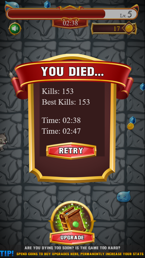 Survivor Witch Game Over Screenshot.