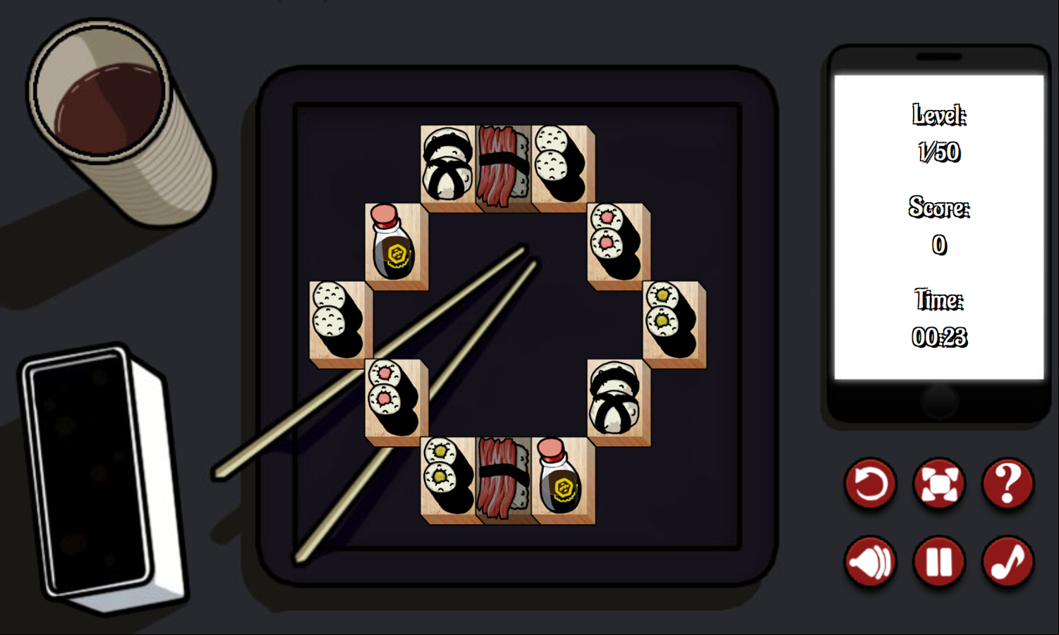 Sushi Mahjong Game Level Start Screenshot.