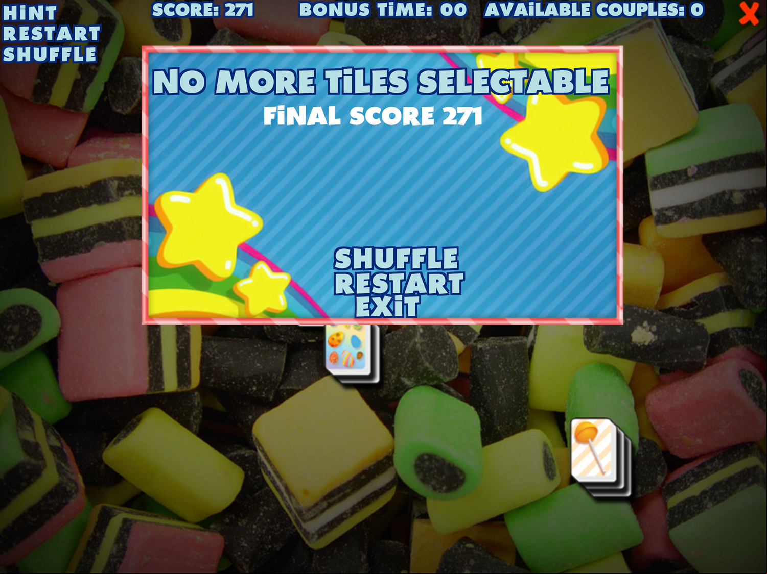 Sweety Mahjong Finish Screen Screenshot.