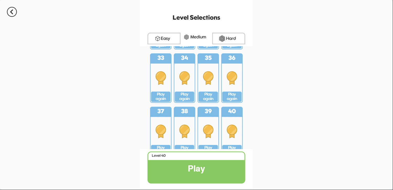 Tap Away Game Medium Levels Select Screen Screenshot.