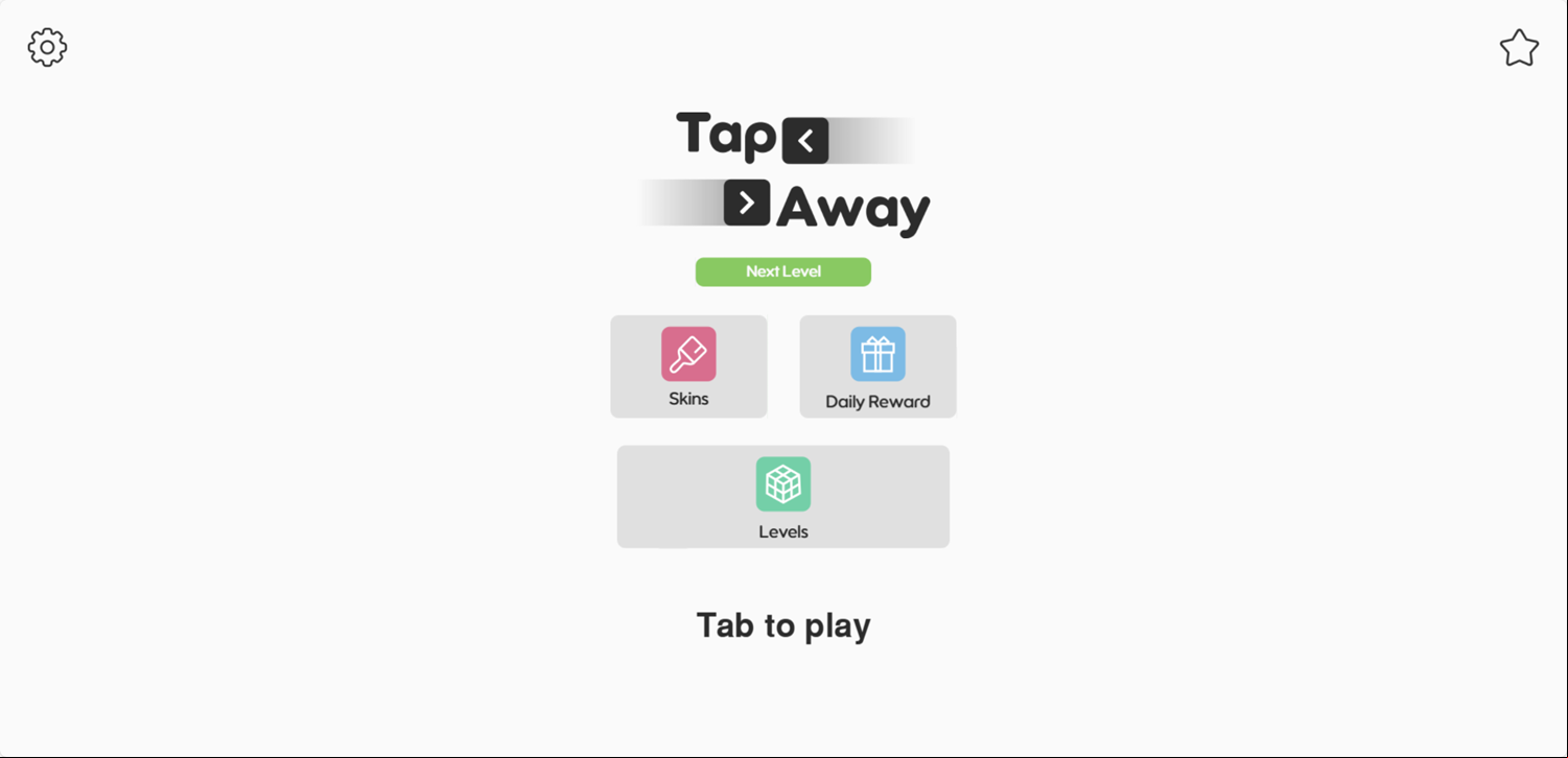 Tap Away Game Welcome Screen Screenshot.