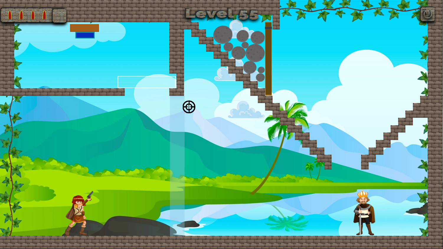 Target Triumph Game Level With Glass, a Button, and Rocks Screenshot.