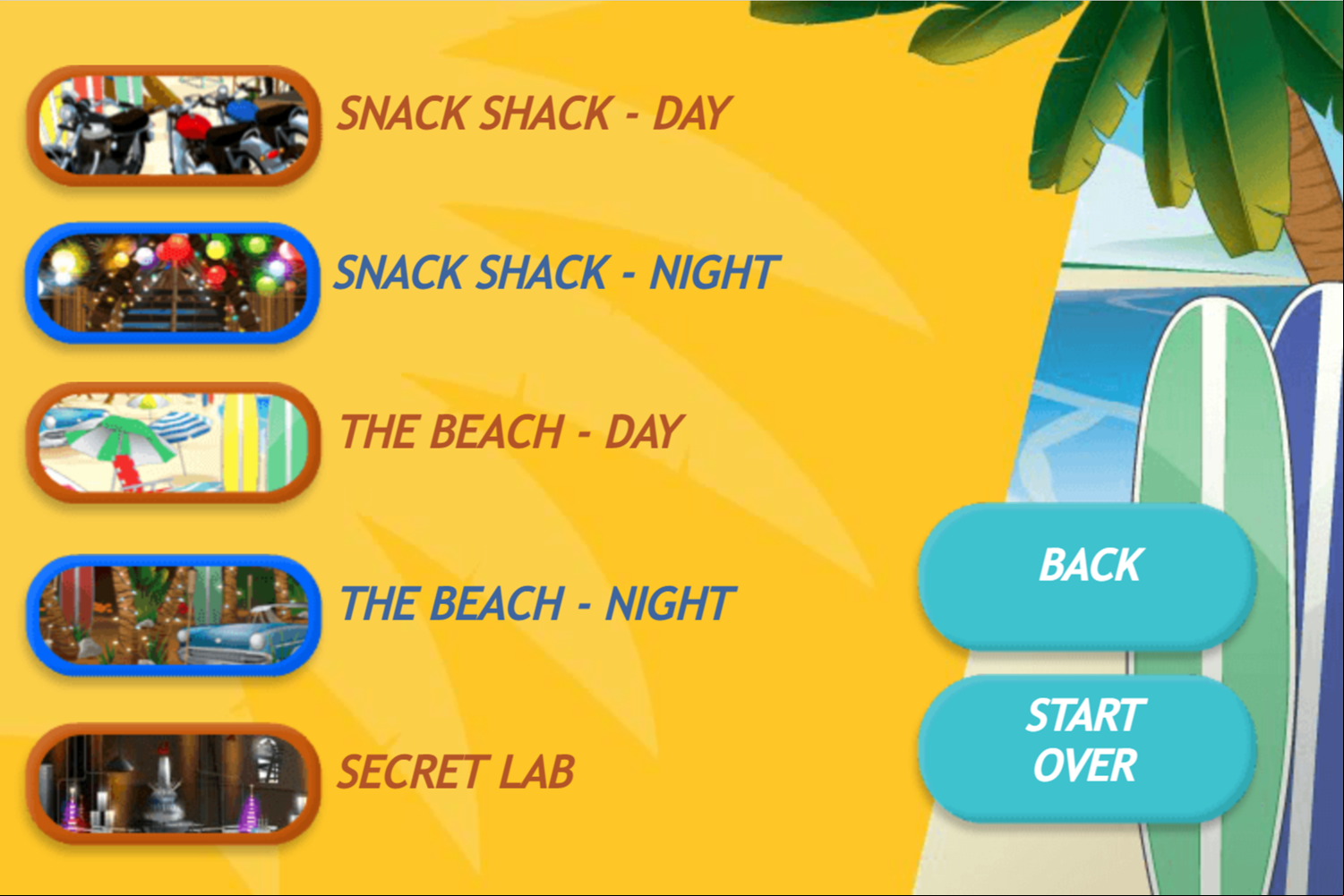 Teen Beach Movie Brady's Beach Scramble Game Level Select Screen Screenshot.