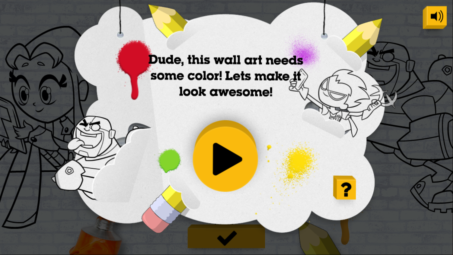 Teen Titans Go Color In Game Welcome Screen Screenshot.