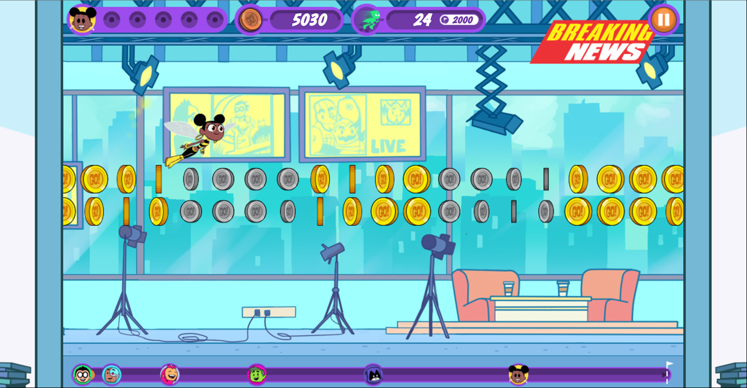 Teen Titans Go Zapping Run Breaking News Level Screenshot.