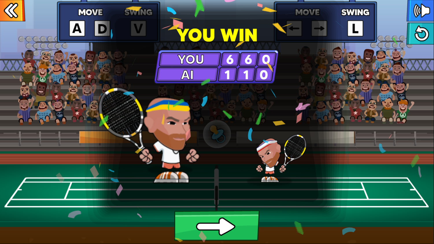 Tennis Champs Game You Win Screenshot.