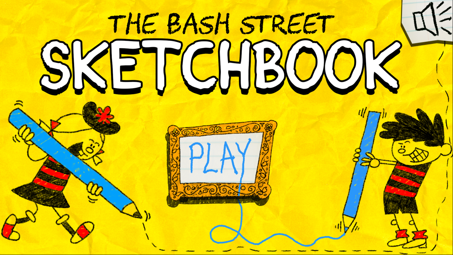 The Bash Street Sketch Book Game Welcome Screen Screenshot.