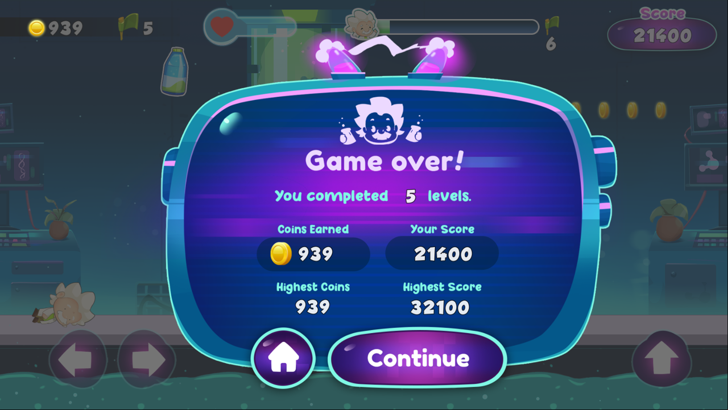 The Brain Lab Game Over Screenshot.