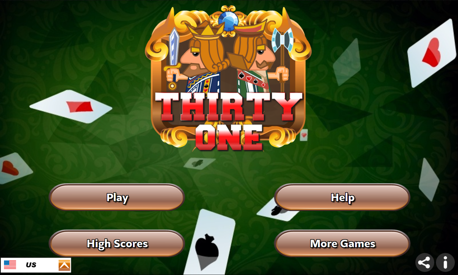 Thirty One Game Welcome Screen Screenshot.