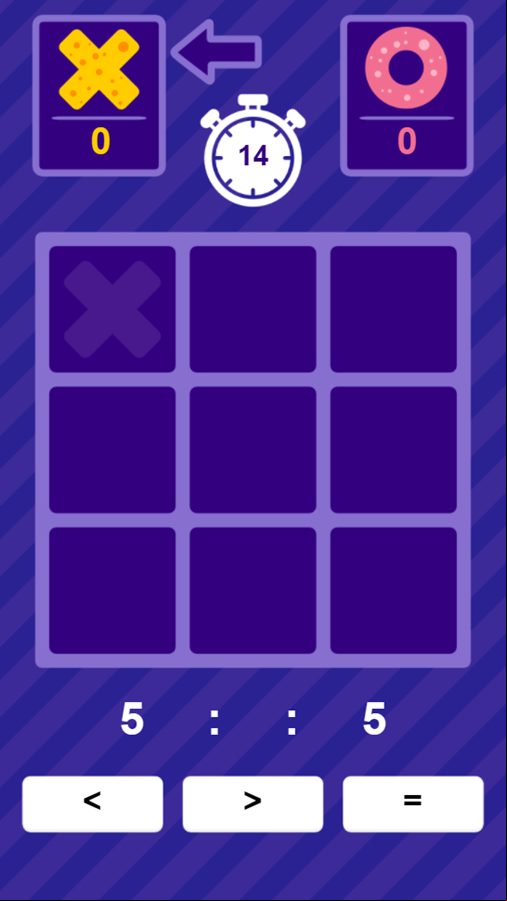 Tic Tac Toe Comparing Numbers Game Play Screenshot.