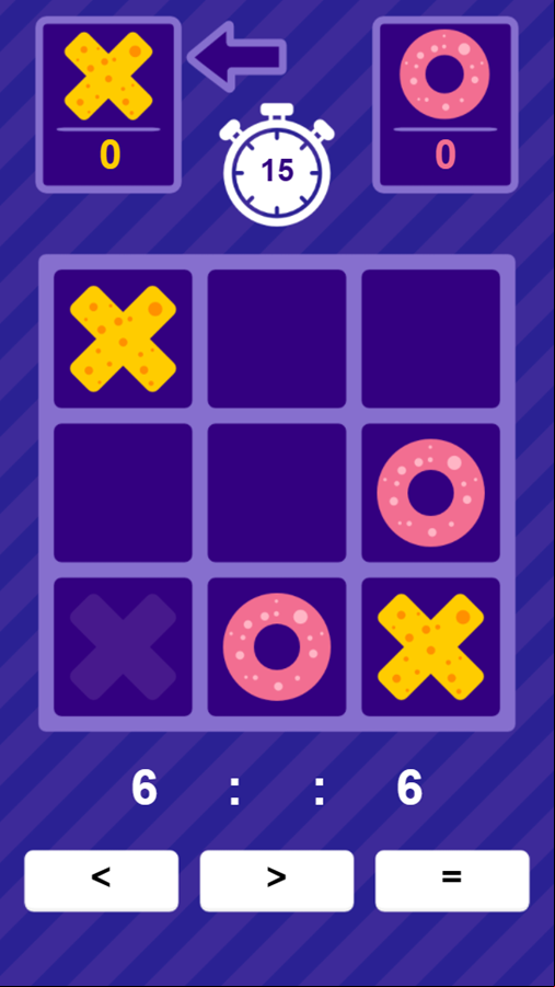 Tic Tac Toe Comparing Numbers Game Progress Screenshot.