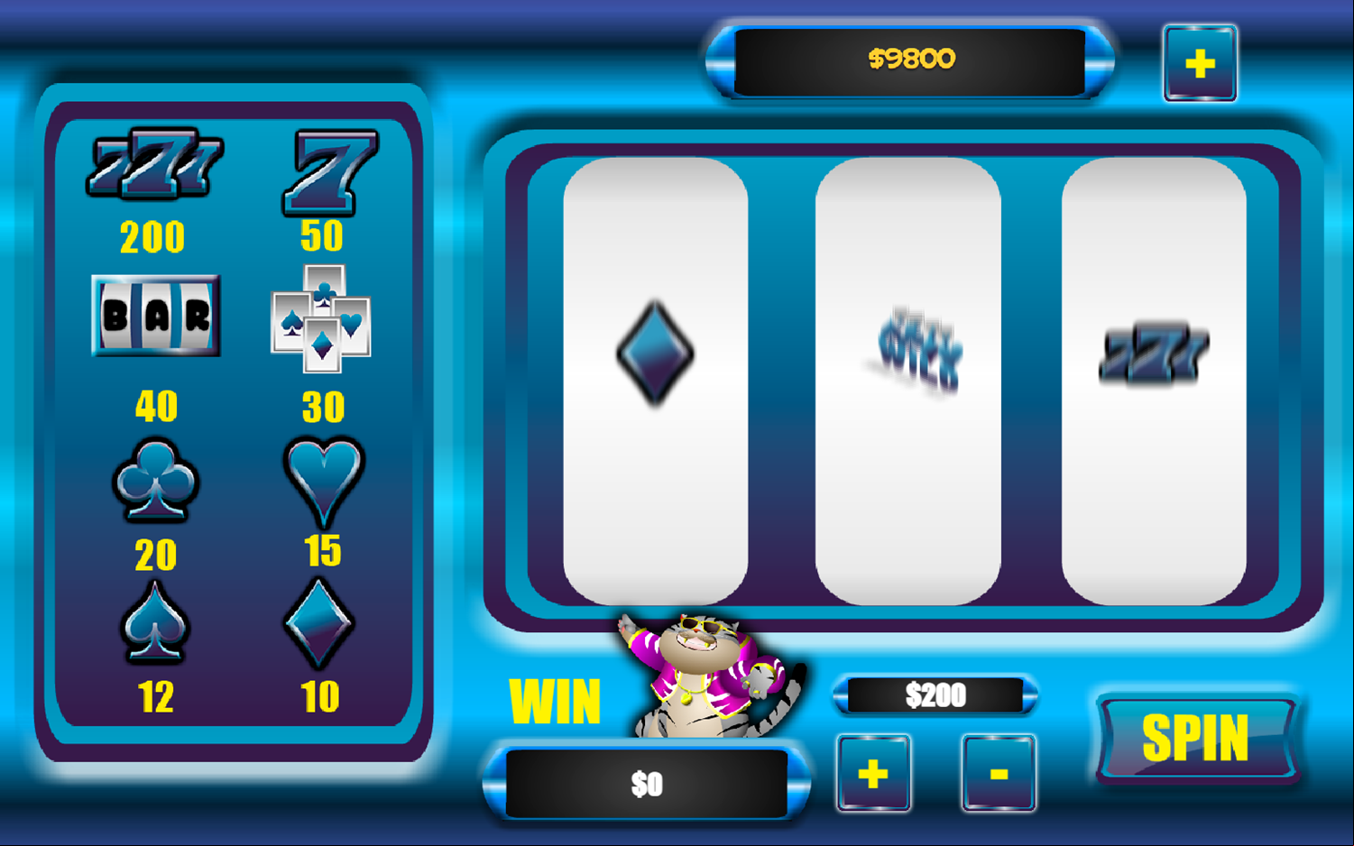 Tiger Casino Game Spin Simulation Screenshot.