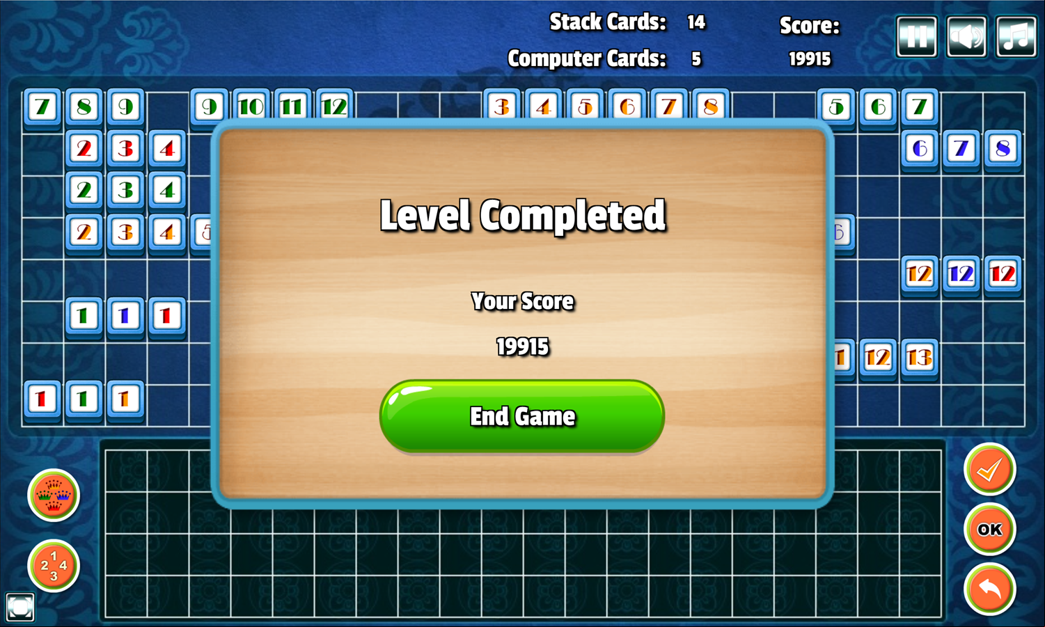 Tile Rummy Game Won Screen Screenshot.