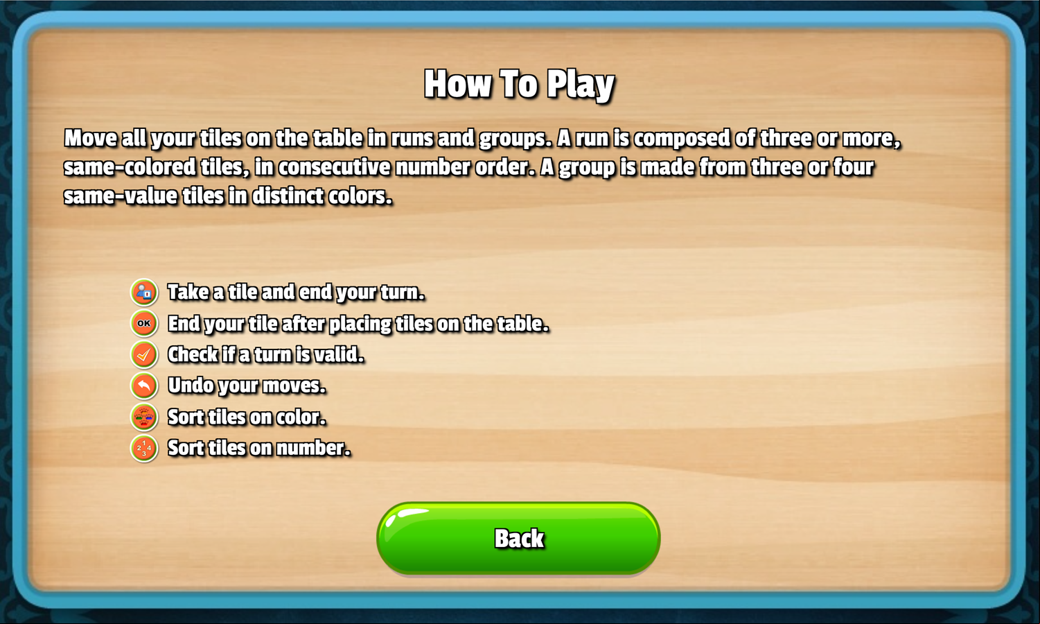 Tile Rummy Game How to Play Screen Screenshot.
