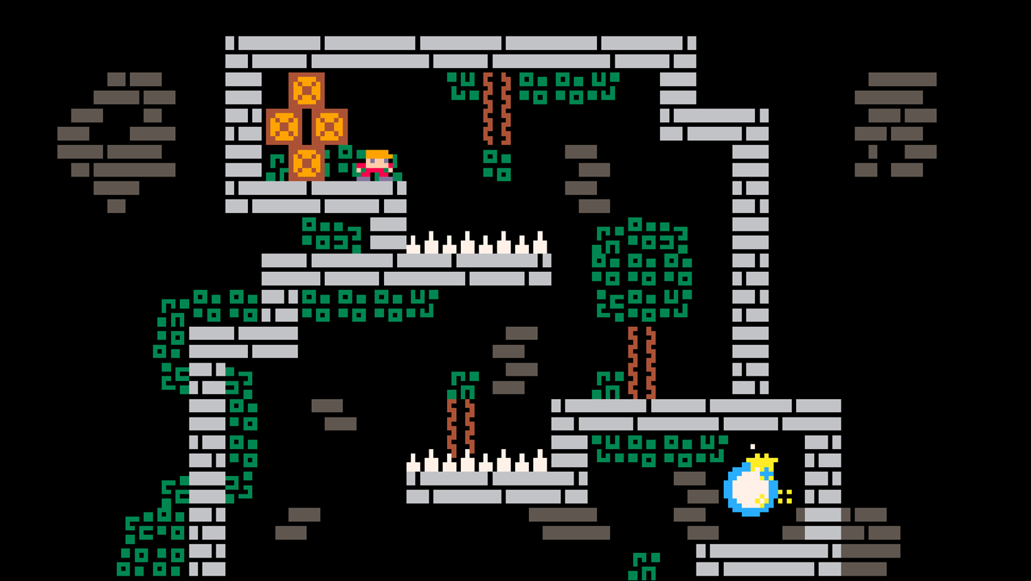 Tiny Crate Game Use Crates to Jump Down Spiked Platforms Screenshot.