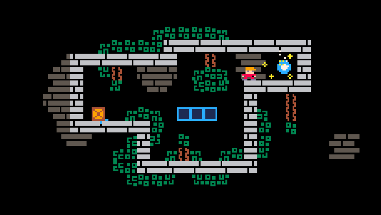 Tiny Crate Game Crossing a Blue Platform Screenshot.