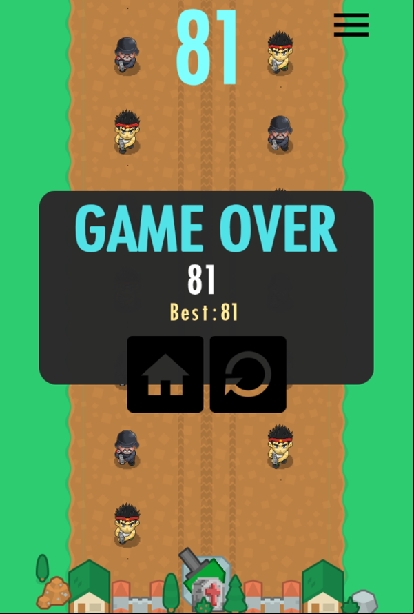 Tiny Defender Game Over Screenshot.
