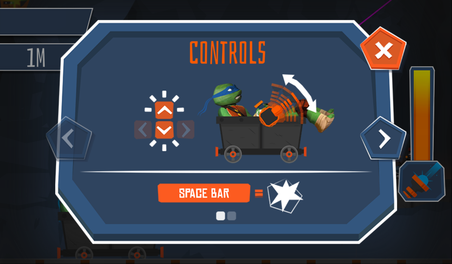 TMNT Laser Cave Game Controls Screenshot.