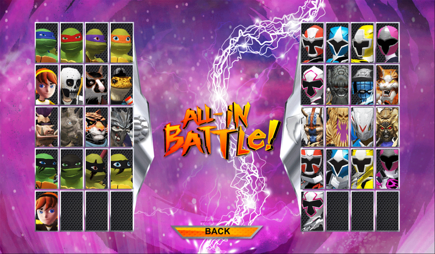 Power Rangers vs Teenage Mutant Ninja Turtles Ultimate Hero Clash 2 Player Select Screenshot.