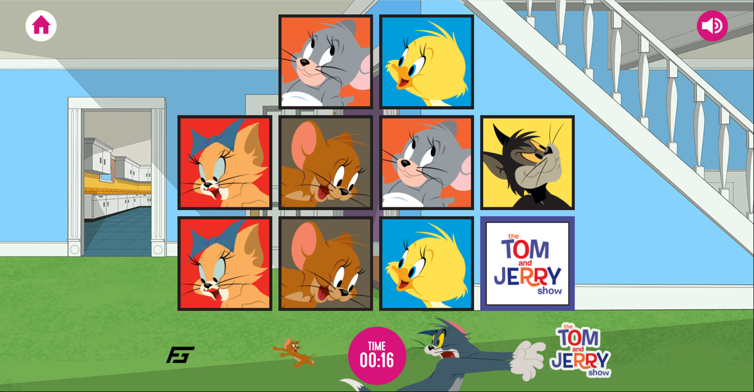 Tom and Jerry Matching Pairs Memory Cards Game Screenshot.