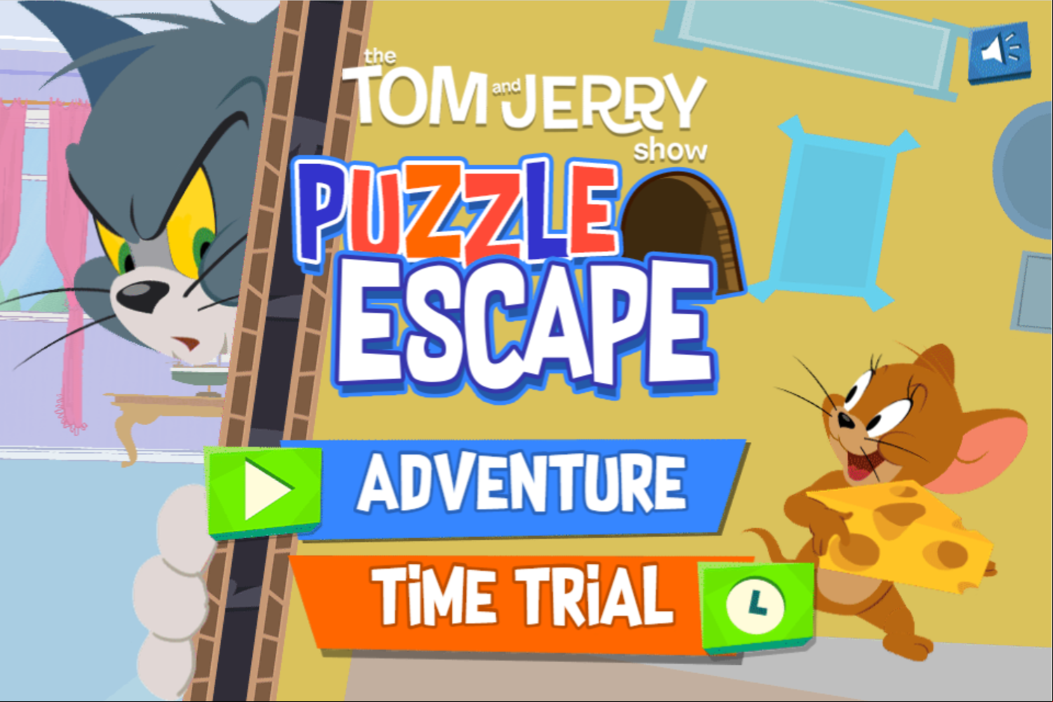Tom and Jerry Puzzle Escape Welcome Screen Screenshot.