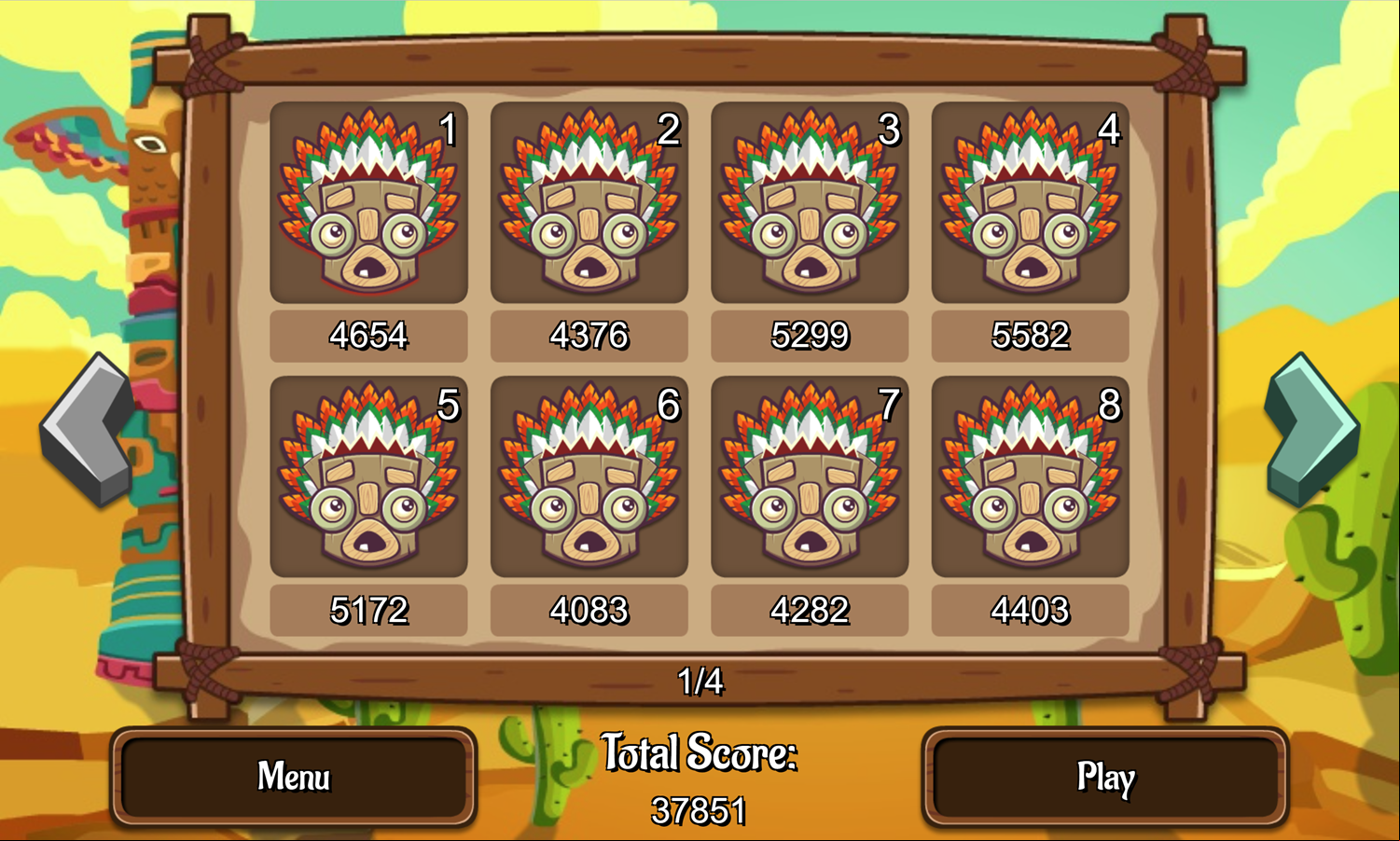 Totem Solitaire Game Level Select Screen Screenshot.