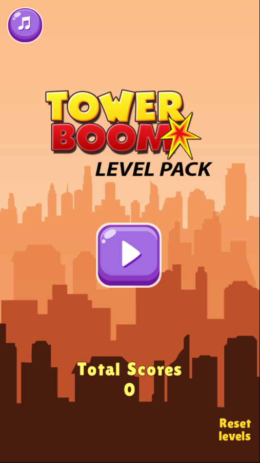 Tower Boom 2 Game Welcome Screen Screenshot.