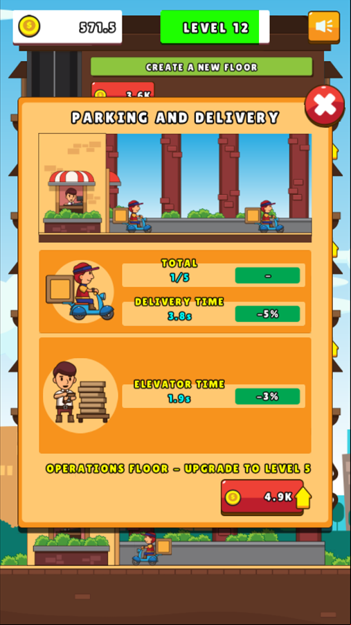 Tower Pizza Game Operations Floor Upgrade Screen Screenshot.