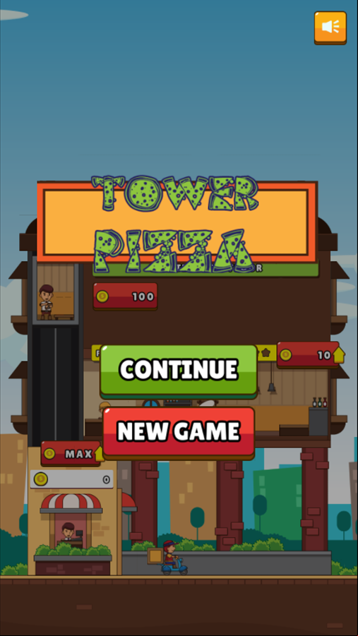 Tower Pizza Game Welcome Screen Screenshot.