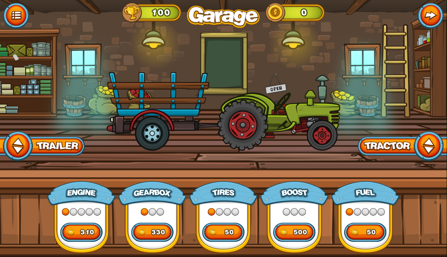 Tractor Mania Game Garage Screenshot.