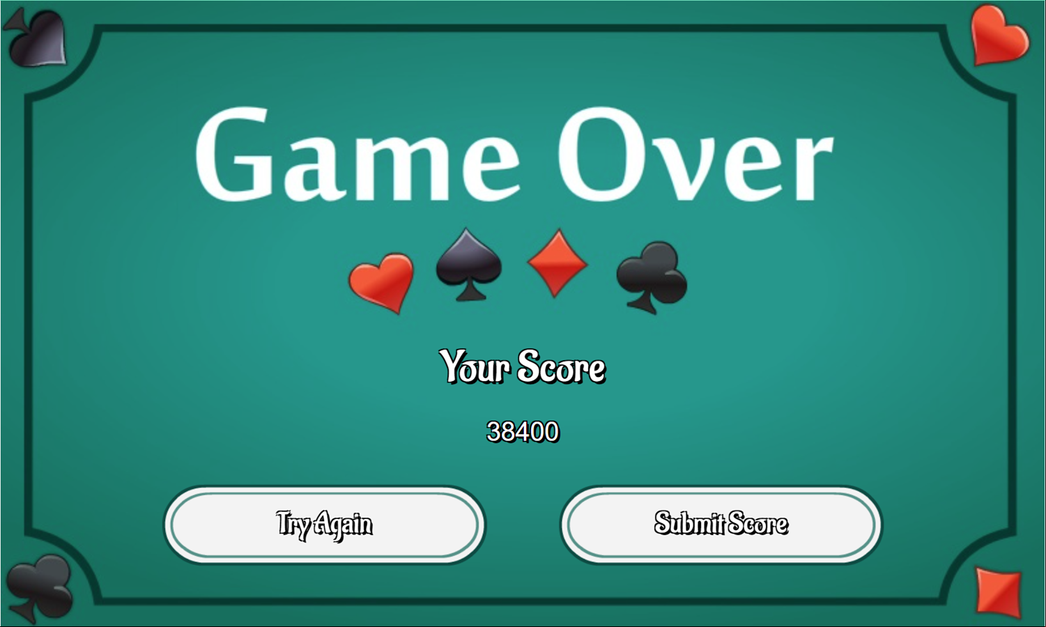 Tripeaks Game Over Screen Screenshot.