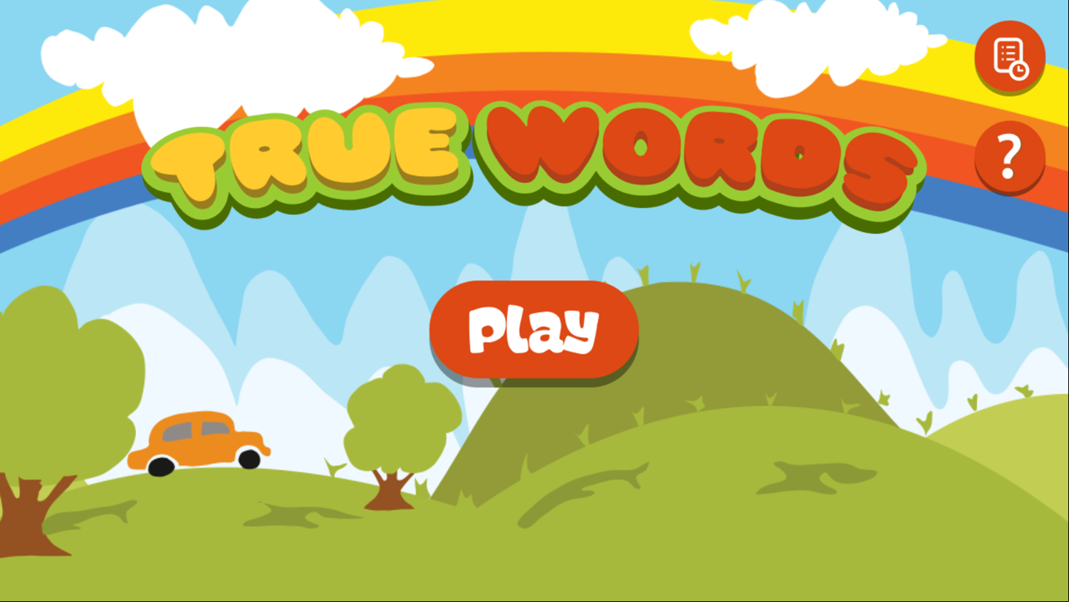 True Words Game Welcome Screen Screenshot.