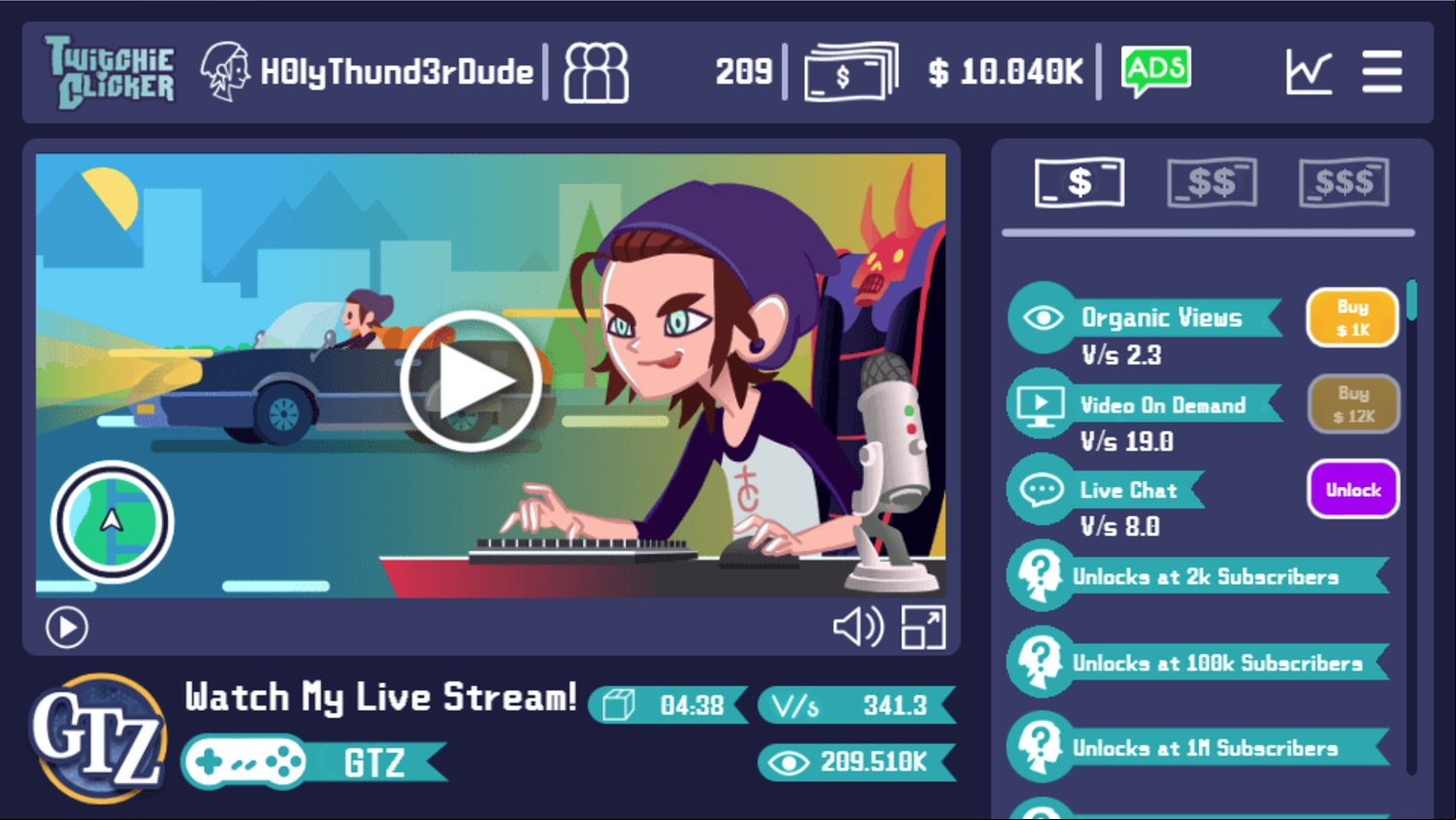 Twitchie Clicker Gameplay Screenshot.