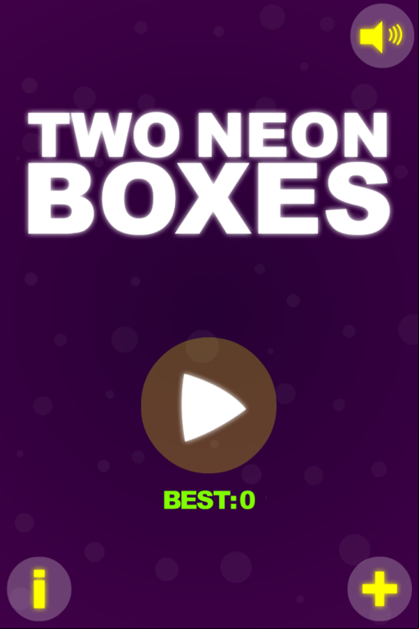 Two Neon Boxes Game Welcome Screen Screenshot.